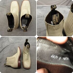 Wild West Boots Mens Shoes 9 Cream Leather Square Toe Chelsea Ankle Roper Boots